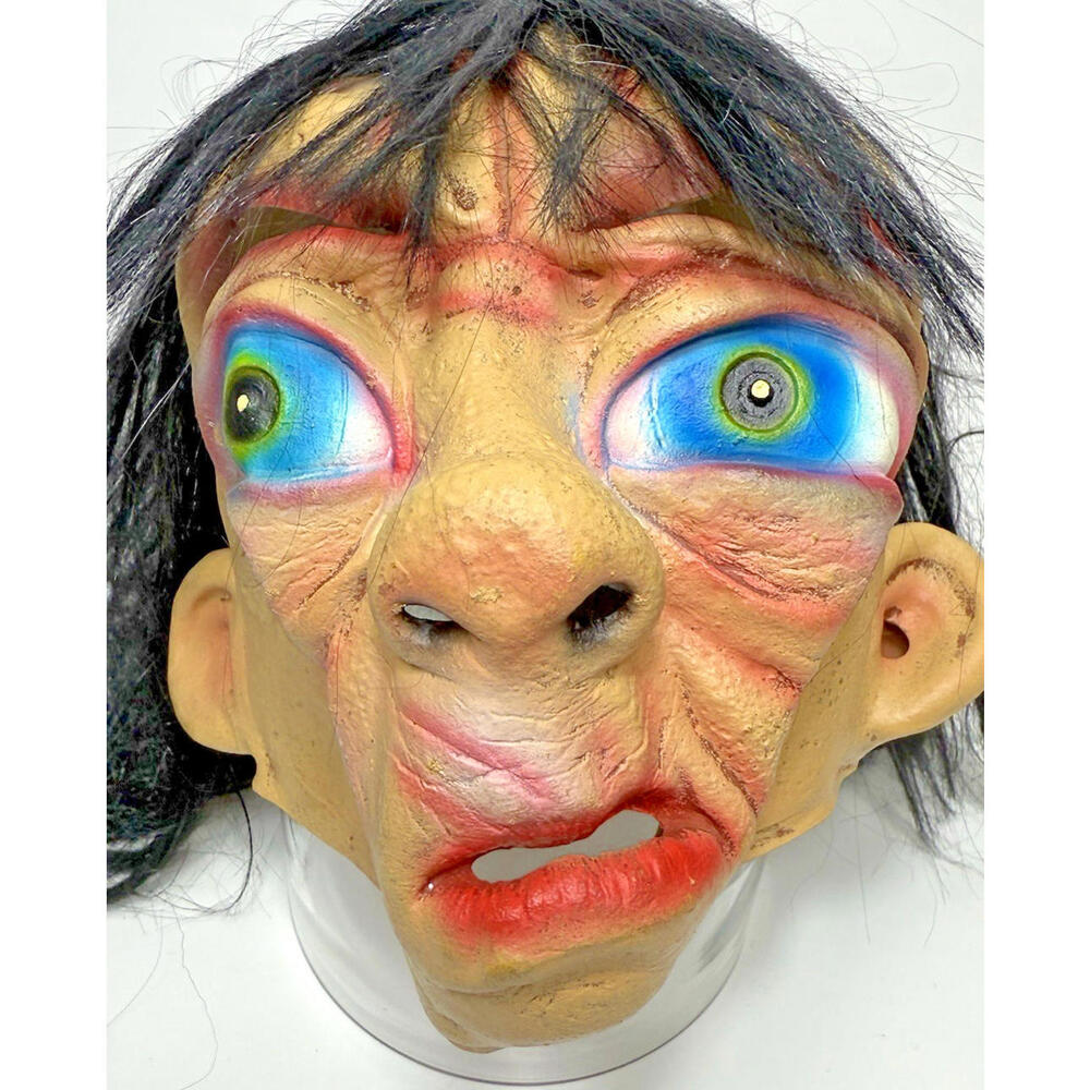 VTG Paper Magic Group Halloween Mask 2001 Blue Eye Crazy Face Black Hair Balding